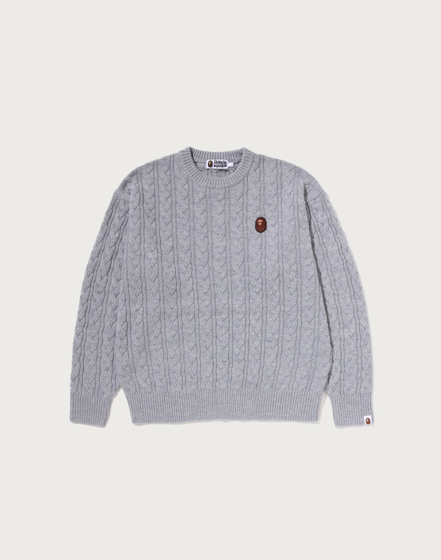 ONE POINT CABLE KNIT CREWNECK SWEATSHIRT MENS