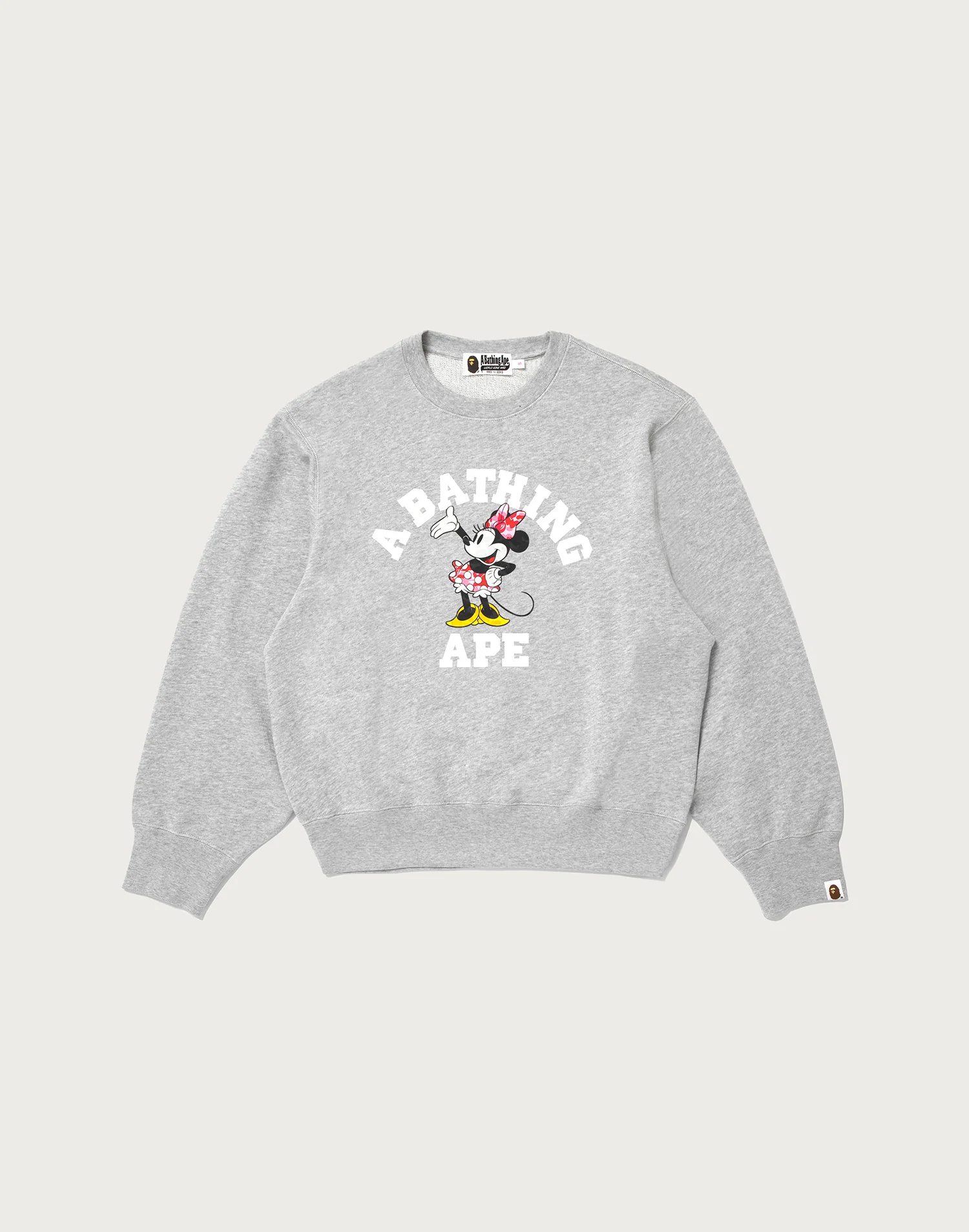 BAPE X DISNEY MINNIE MOUSE COLLEGE CREWNECK SWEATSHIRT LADIES