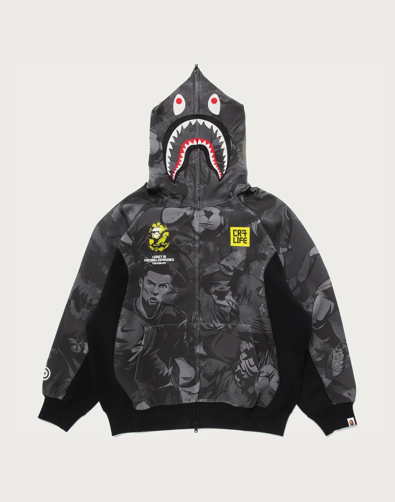 BAPE X CR7 LIFE ALL OVER PRINT LOGO RELAXED FIT SHARK HOODIE MENS